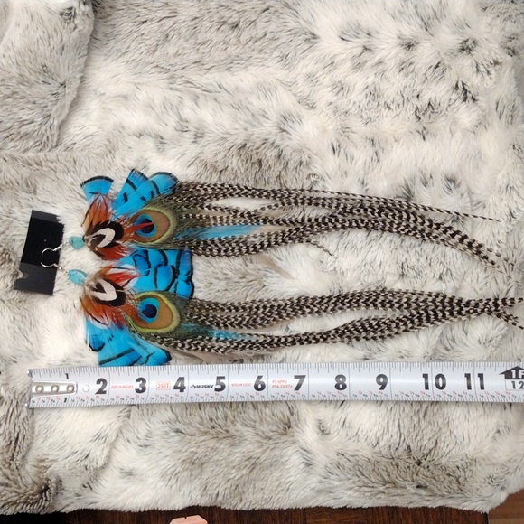 Feather earrings with authentic turquoise - Picture 4 of 7